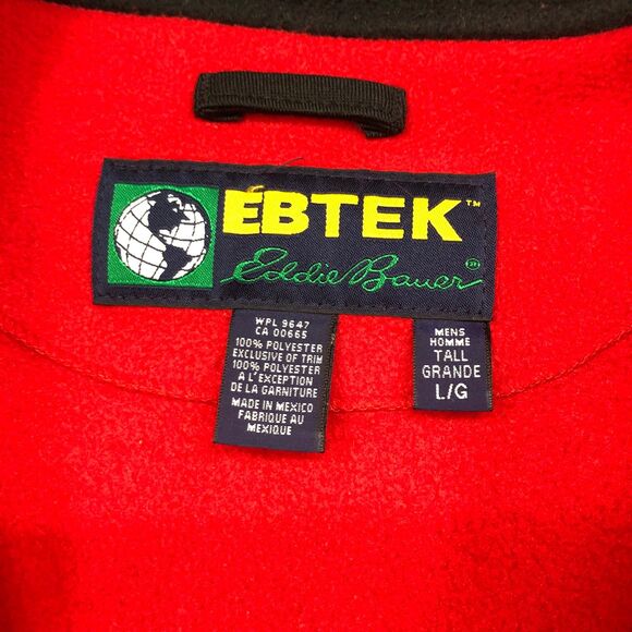 Eddie Bauer EBTEK Red Fleece Full Zip Jacket, Zip Pockets, Men’s SZ L Tall - Picture 6 of 8